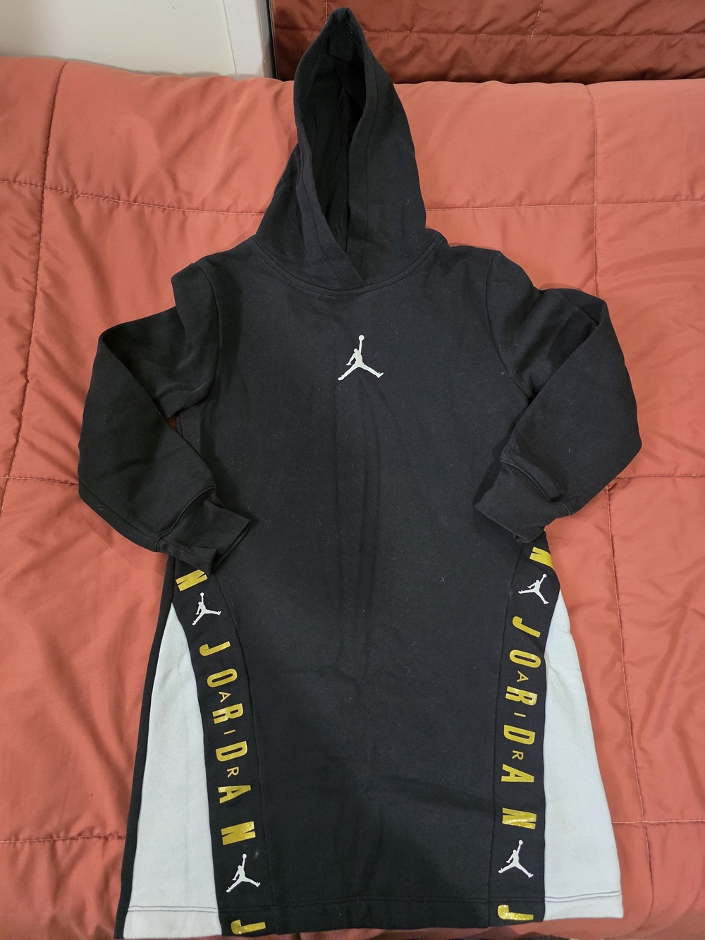 Jordan Black Hooded Girls' Dress with Yellow Logo Panels